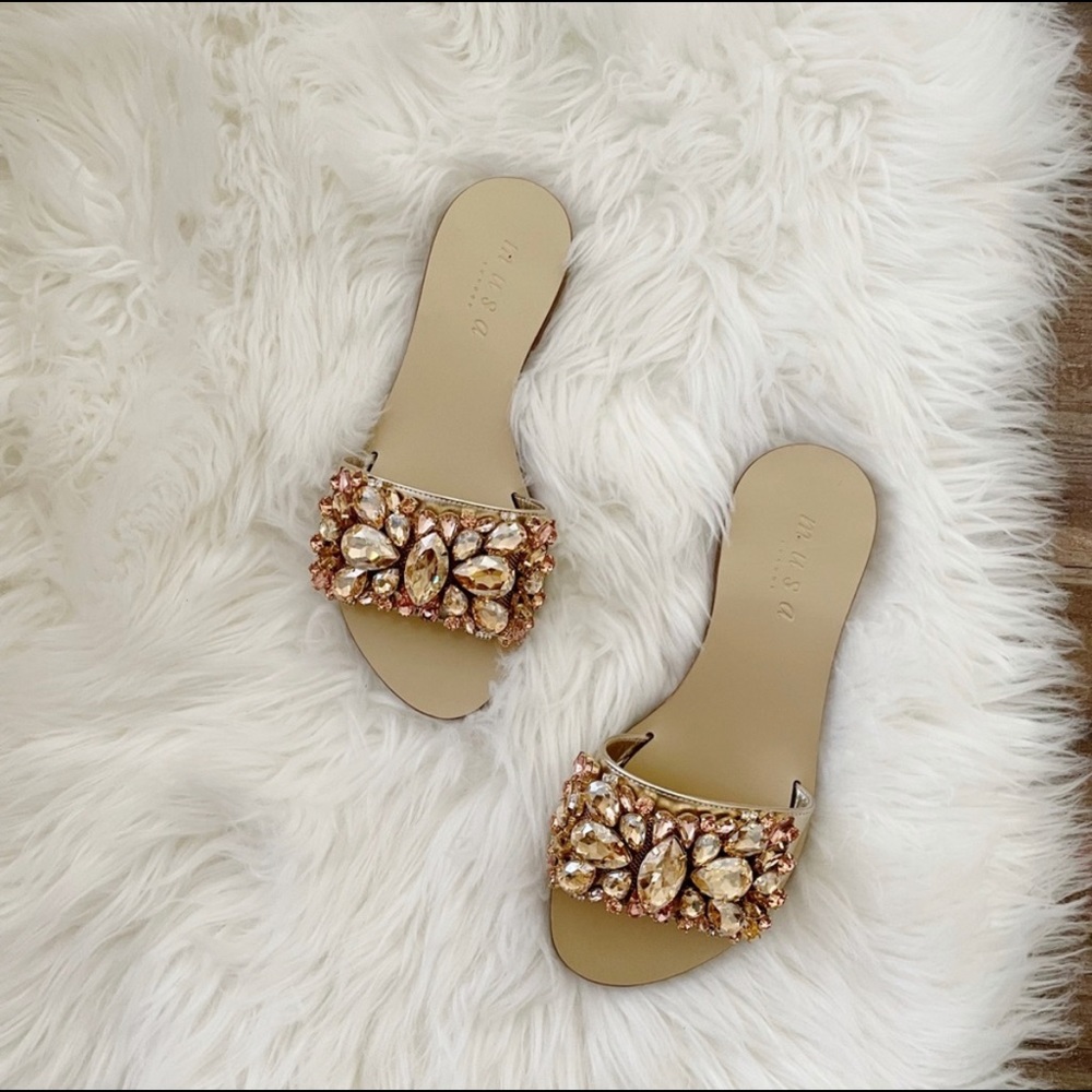 Musa London Crystal Embellished Slide On Sandals